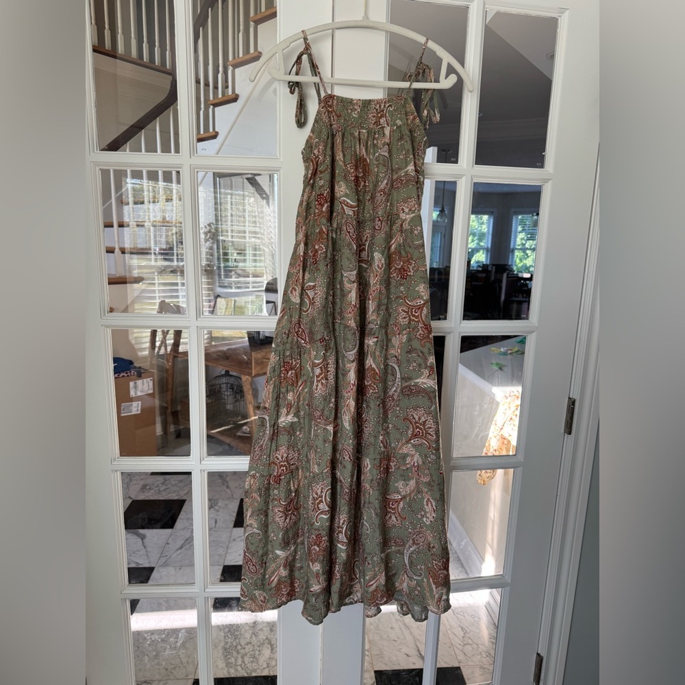 Anthropologie BLU PEPPER Paisley Floral Maxi Midi Dress S Sage Boho Cottagecore - Picture 5 of 8